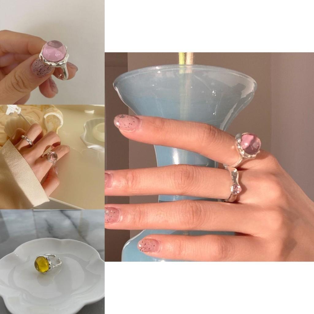 Pink Elegant Zirconia 925 Sterling Silver Ring For Women Unique Adjustable Open Ring