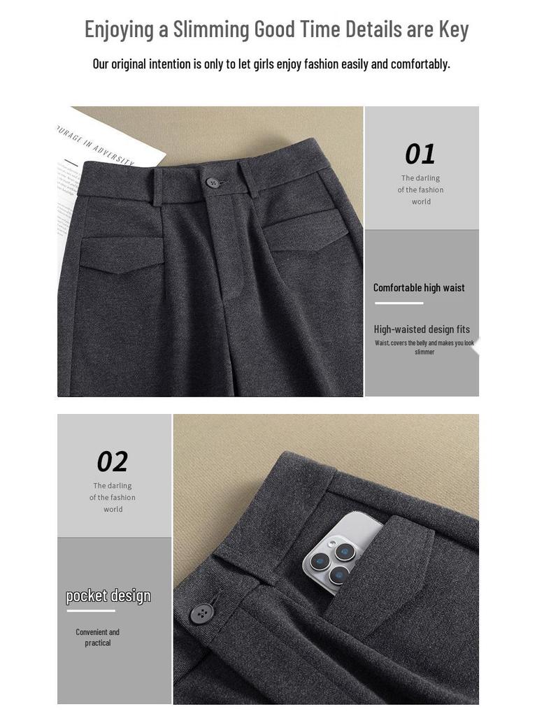 Women's Drapey Loose Suit Pants - Autumn/Winter 2025, Plus Velvet Woolen, High-End Feel, Wide Leg, Straight, Long, Casual Style.