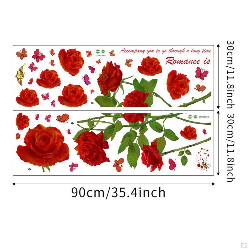2Pcs Rose Flower Wall Sticker Decals Art Decor Anniversary Valentine's Day Murals PVC
