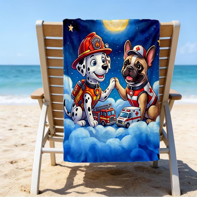 Firefighter Puppies Paw Saving The Day Microfiber Beach Towel, Lightweight And Quick-Dry, for Summer Travel, Beach Essential, Swimming Pool
