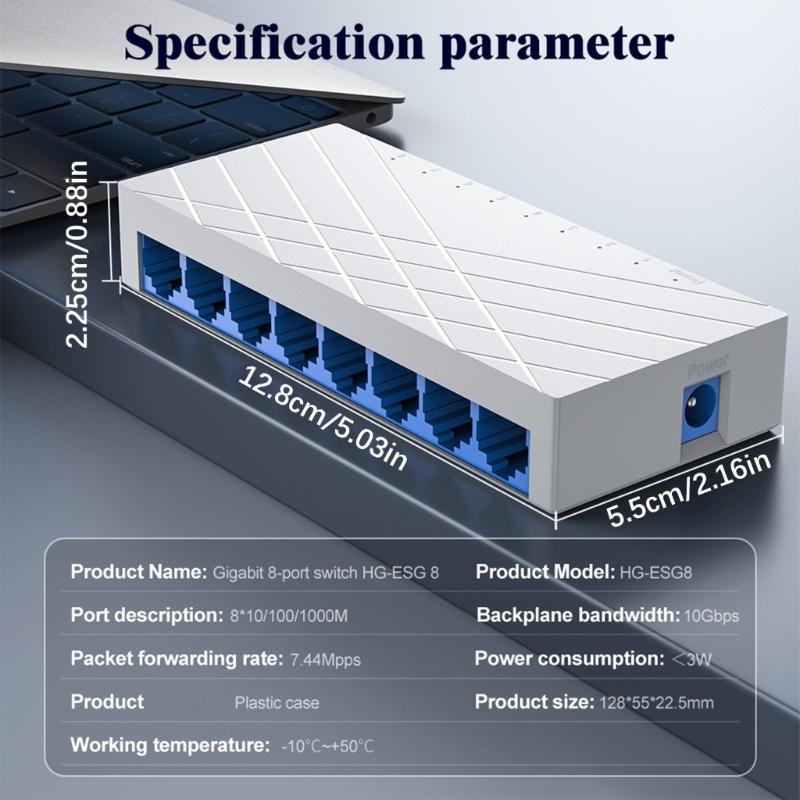 8 Port Ethernet Switcher 10/100/1000Mbps Gigabit Networking Switcher Adapter Internet Splitter Ethernet Intelligent Switcher