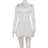 Abito da donna alla moda monospalla svasato a maniche lunghe snellente plissettato a trapezio corto