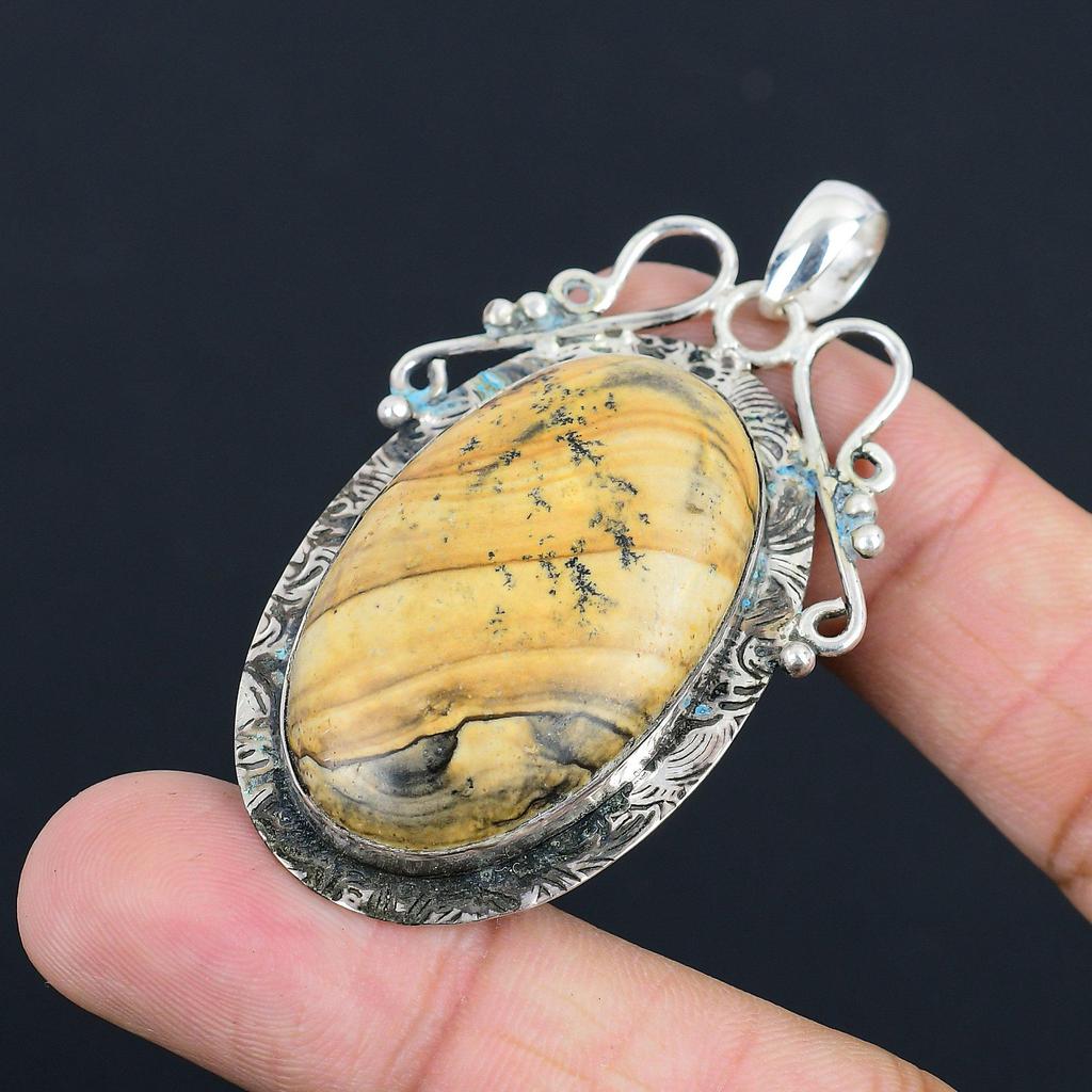 Daughters Day Sale Sterling Silver Natural Picture Jasper Mother Pendant Jewelry