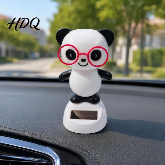 Panda Car Figurine Solar Ornament Plastic Pendant Automatic Head Swinging Induction Ornament