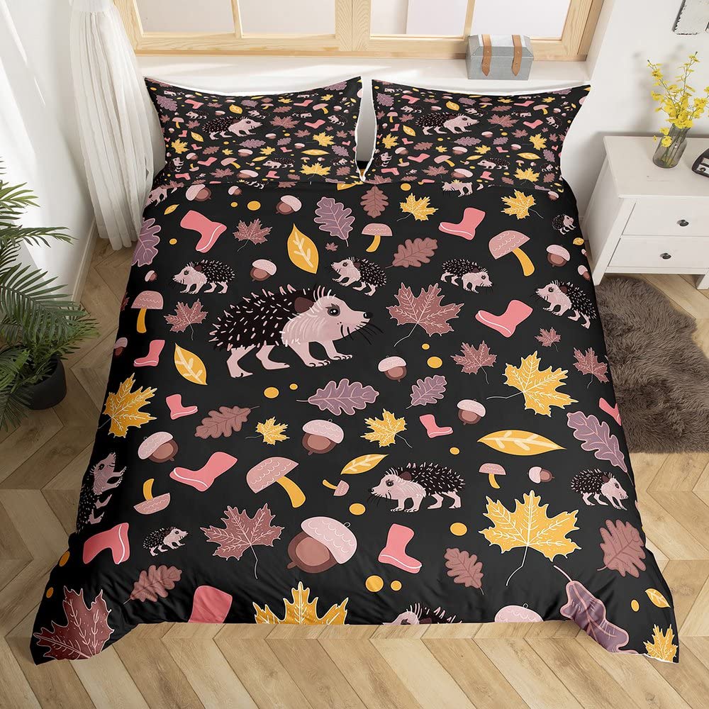 Cartoon Hedgehog King Queen Duvet Cover Rainbow Iridescent Bedding Set For Kids Girls Boys Starry Sky Animal 2/3PCS Quilt Cover