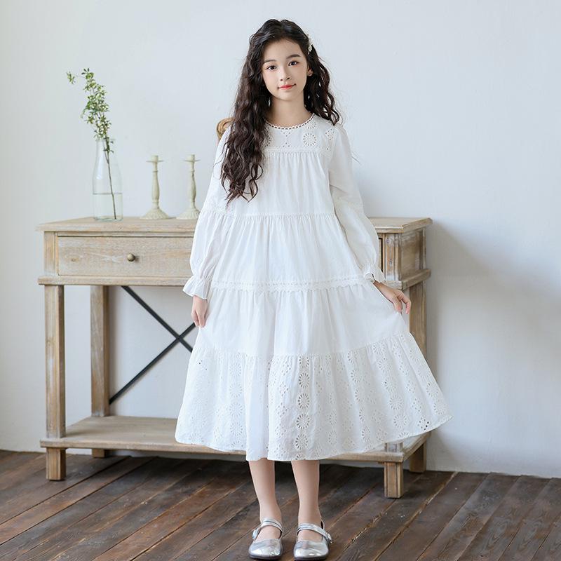 

Девичье осеннее кружевное платье принцессы с длинным рукавом - Новый стиль 2024 года для детей среднего и старшего возраста 170 cm белый