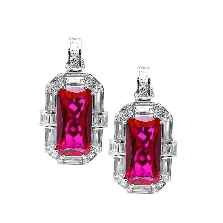 Luxury Red Corundum Pendant & High-Carbon Diamond Blue Spinel Earrings Set