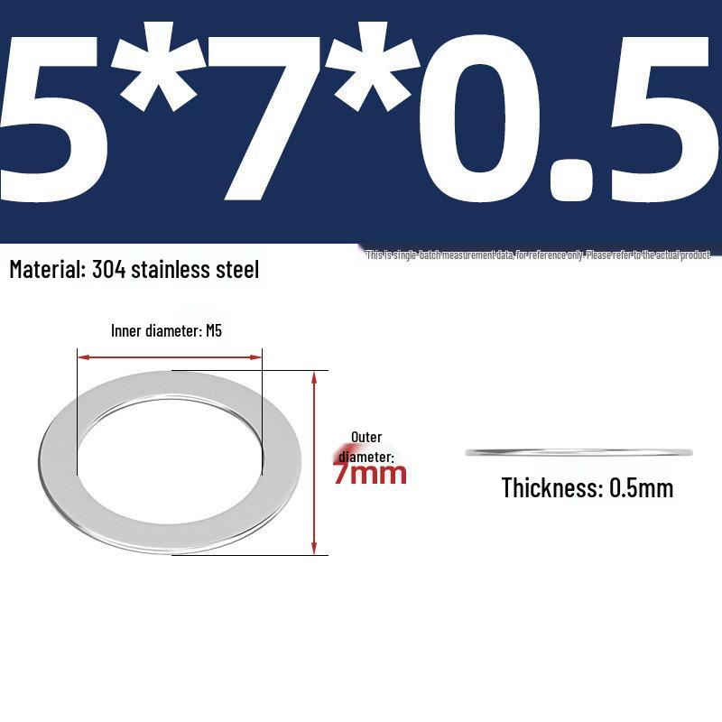 304 Stainless Steel Ultra-Thin Flat Washers - Available in Thickness: 0.1mm, 0.2mm, 0.3mm, 0.5mm