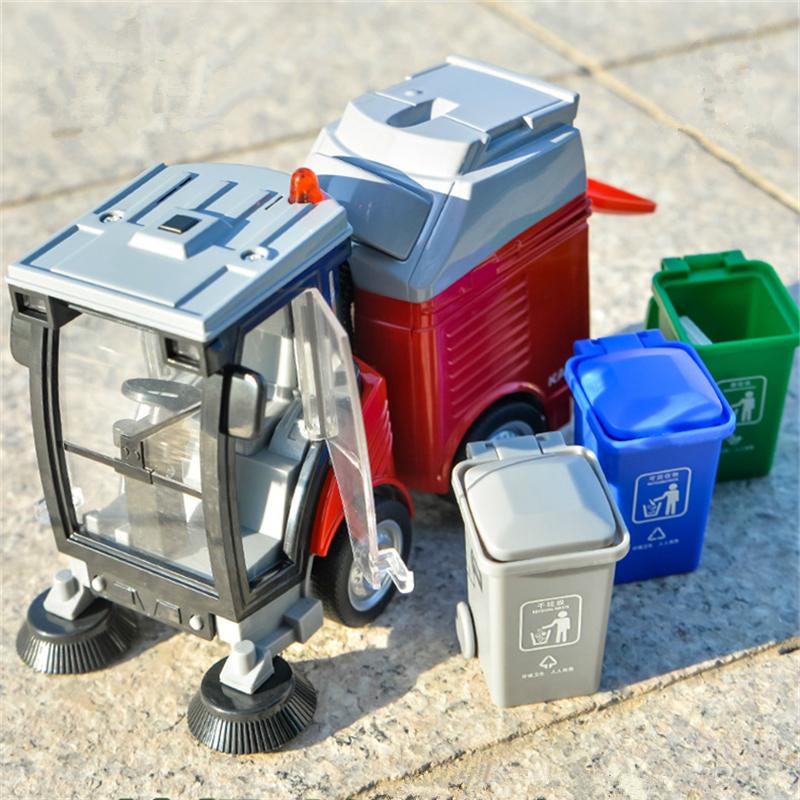 Alloy Sweeper Model Diecast Road Cleaning Refuse Bin Classification Sanitation Vehicles Car Model Sound and Light Kids Gifts