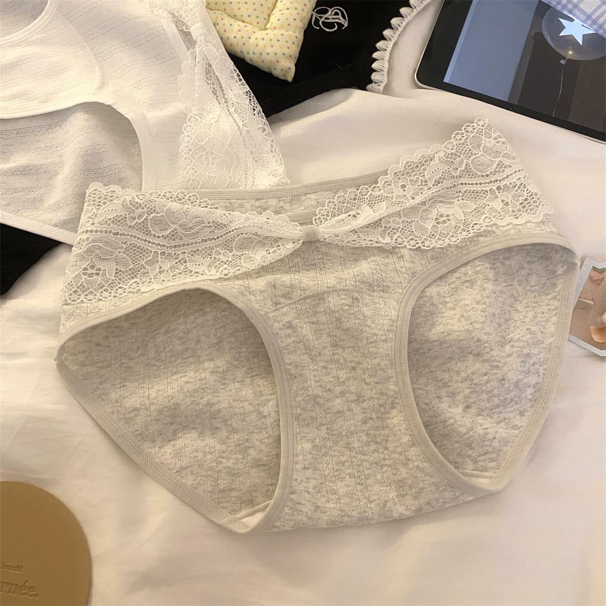 Женские хлопковые треугольные трусы с кружевом, весенне-осенние, романтические L