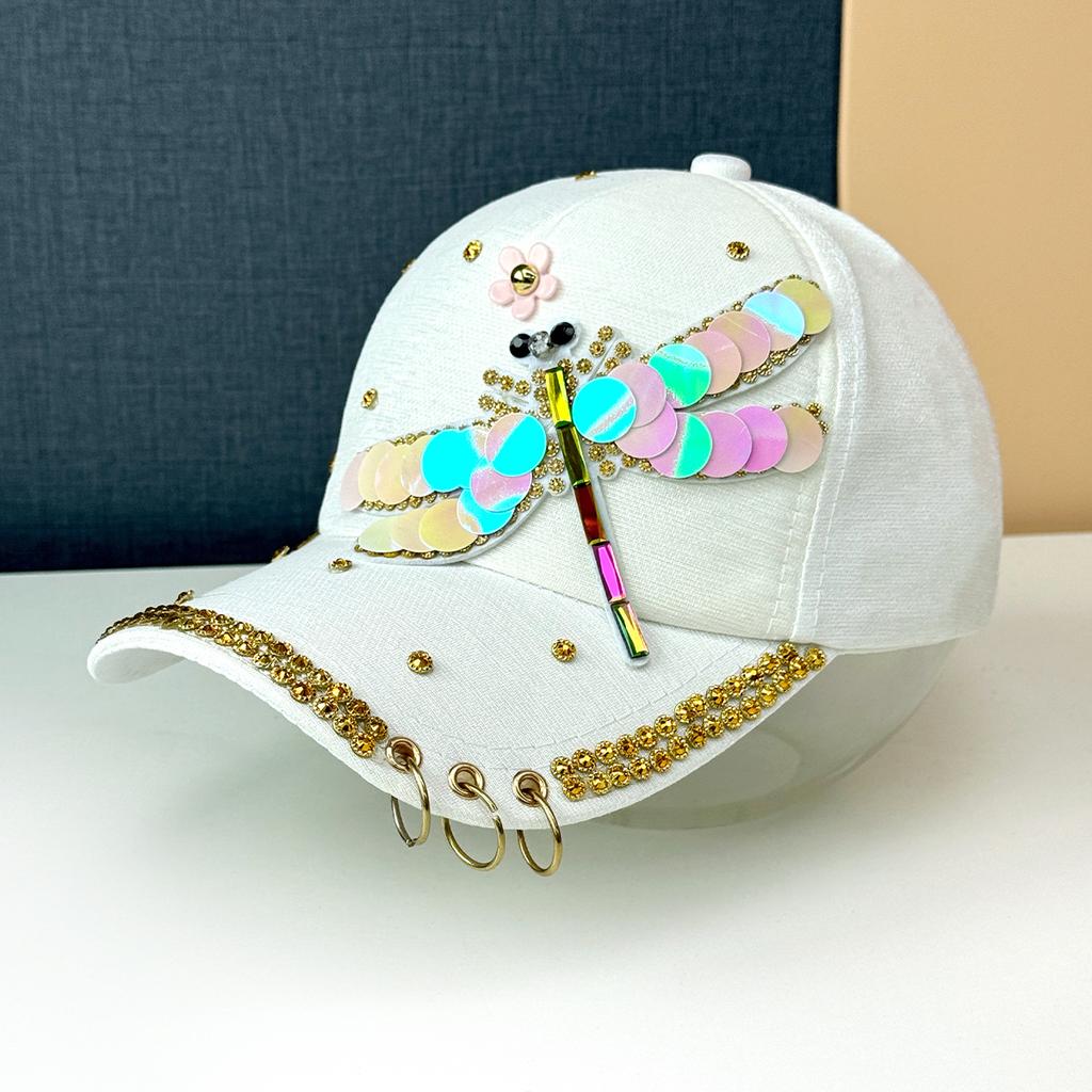 New Hat Women's Spring Summer Sunscreen Baseball Cap Heavy Industry Diamond Sequin Hanging Ring Peaked Cap Outdoor Sun Hat
