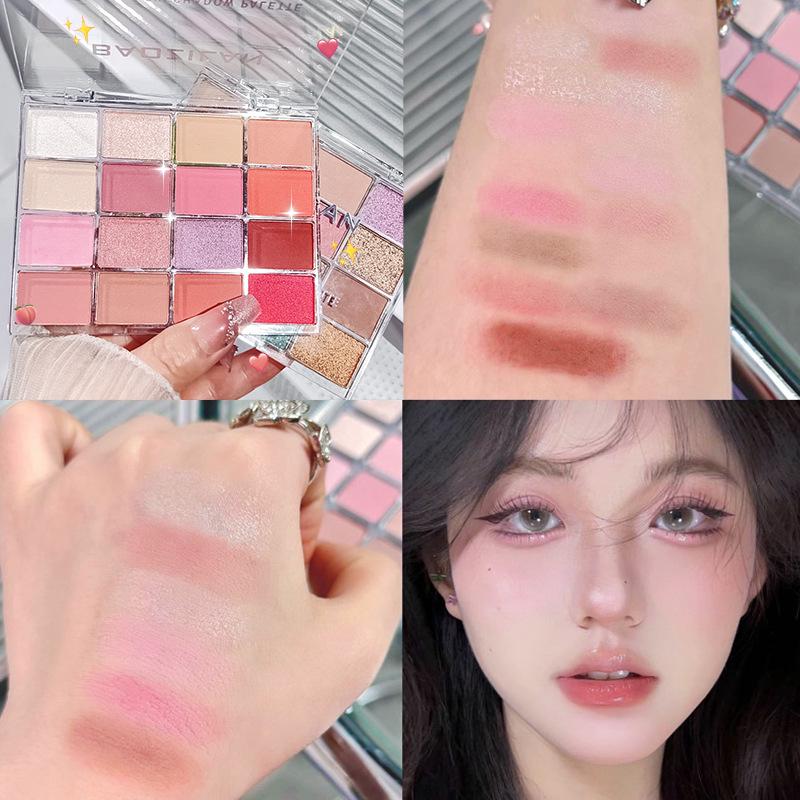 BAOZILAN 16-Color Korean Matte & Glitter Eyeshadow Palette 20g