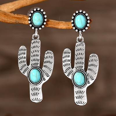 Cross-border New Bohemian Retro Turquoise Earrings, Fairy Cactus Personality Simple Temperament Earrings, Earrings.