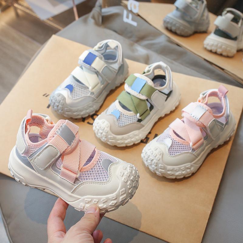 Kids Sports Sandals Mesh Breathable Boys Girls Tennis Shoes Non-slip Soft Sole 2025 Summer New Students Running Shoes Hook&loop