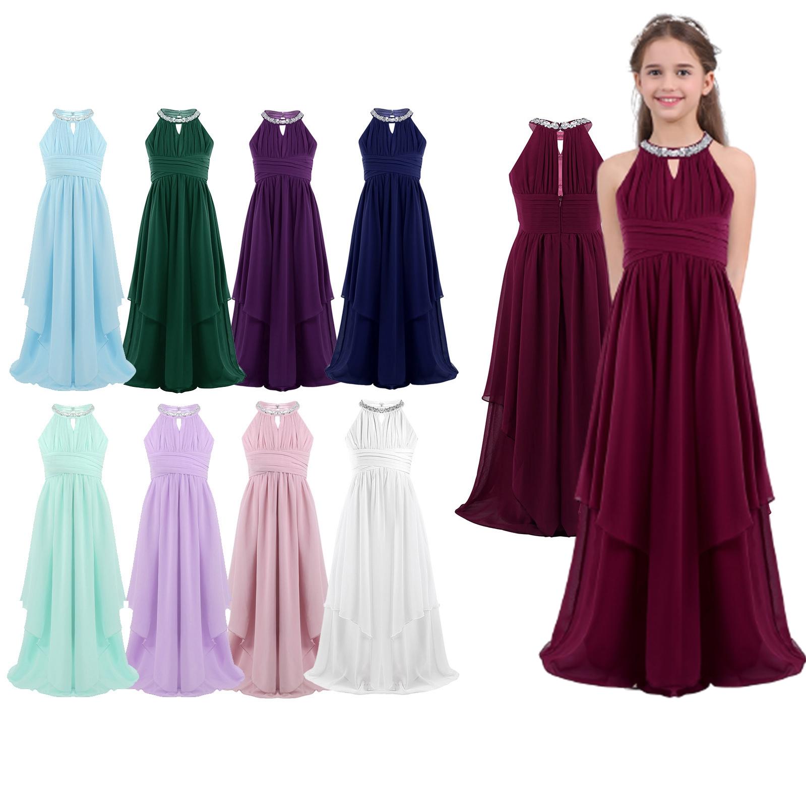 

Big Girls Sequins Halter Neck Princess Flower Girl Dresses Wedding Bridesmaid Chiffon Triangle Cutouts Long Gown 7-8 Years слонова кістка