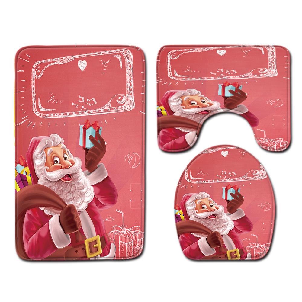 Christmas Toilet Three-Piece Floor Mat Bathroom Three-Piece Carpet Doormat