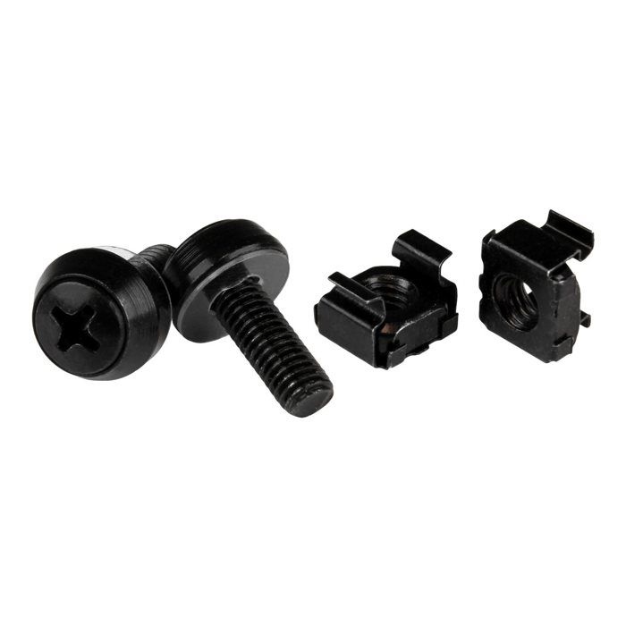 STARTECH Écrou cage M6 - Vis M6 - Pack de 50 - Écrous cage et vis M6x12 de montage pour rack et armoire serveur - Noir