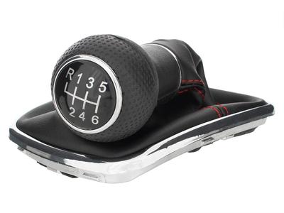 VW Golf IV 97-03 Gear Shift Knob + Boot with RED Thread and CHROME Frame 6 SPEED 12MM HOLE