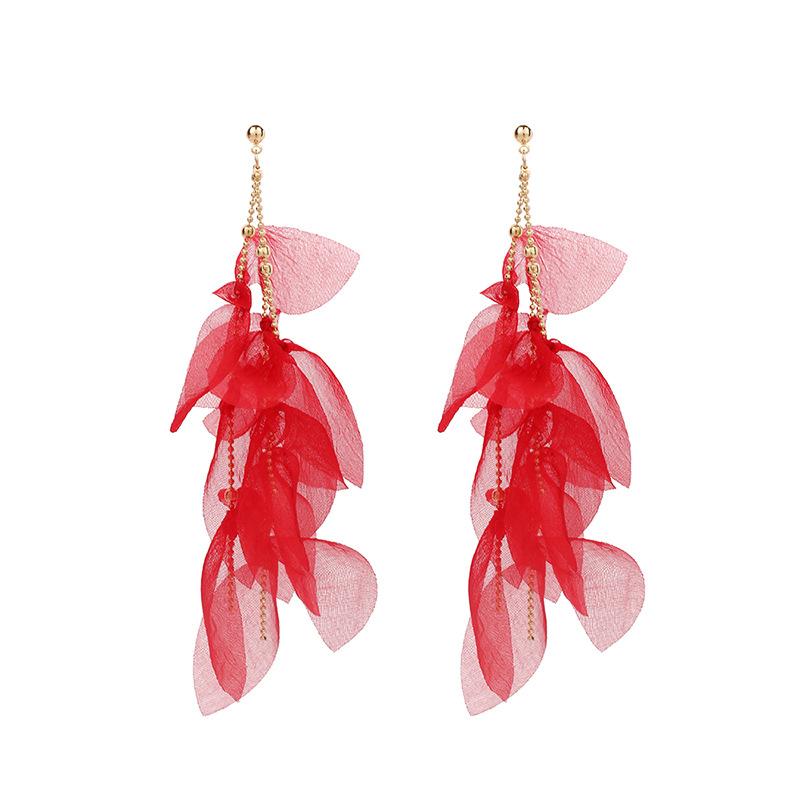 Less Heart Temperament Fringed Fabric Earrings, Handmade Niche Long Fairy Earrings