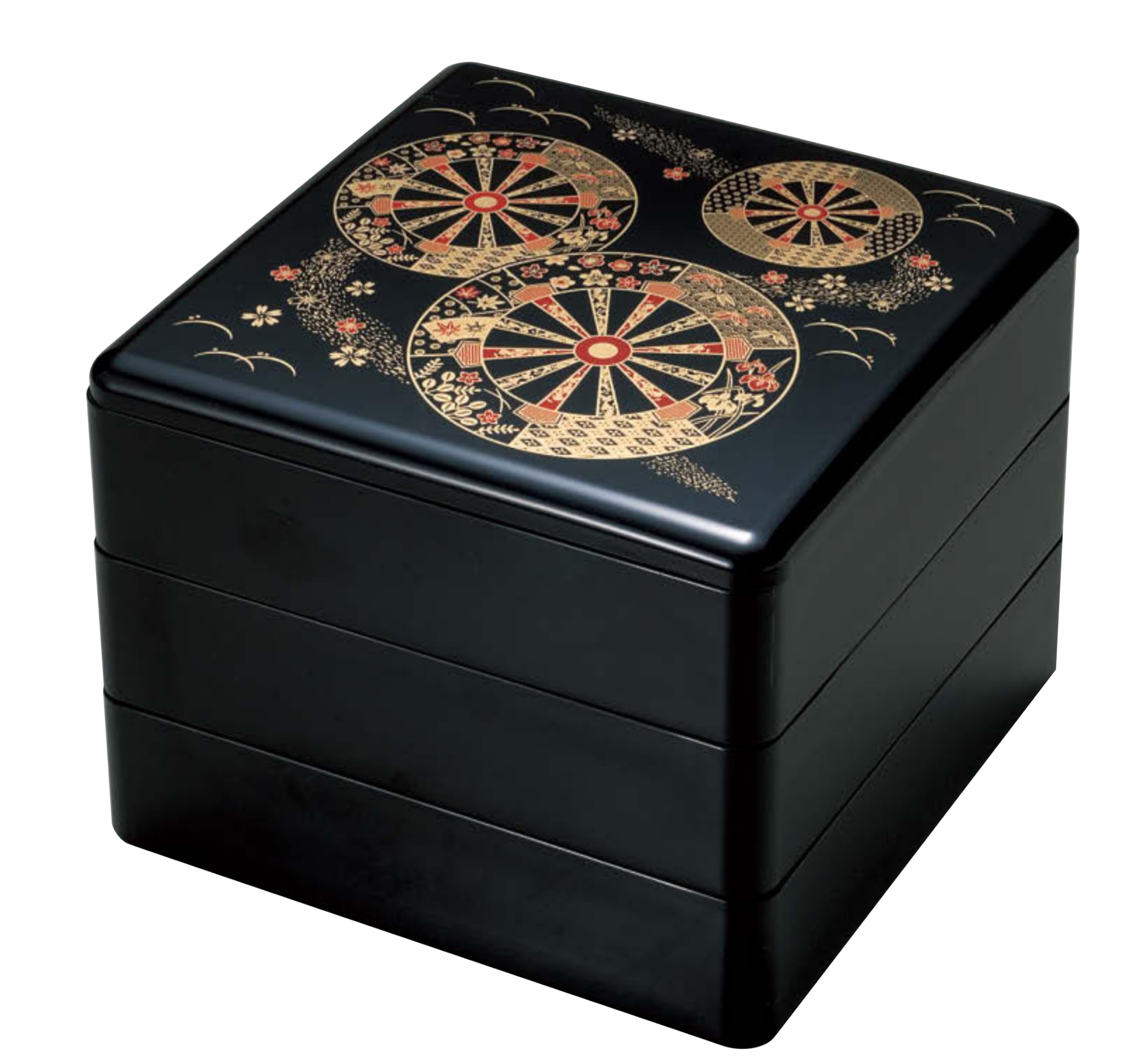 Wakaizumi Black Jubako Box with Imperial Carriage 3 Lacquerware 7-inch Black Interior Tiers H-159-17A чёрный 6950₽