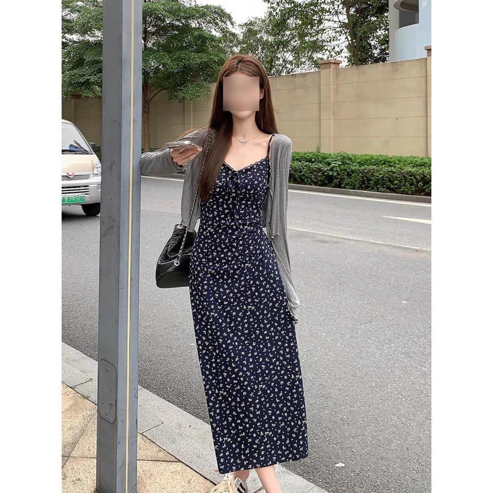 

Высокое женское цветочное французское платье-макси на подтяжках - Супер стройнящая повседневная длинная версия M (for 45-50 kg)