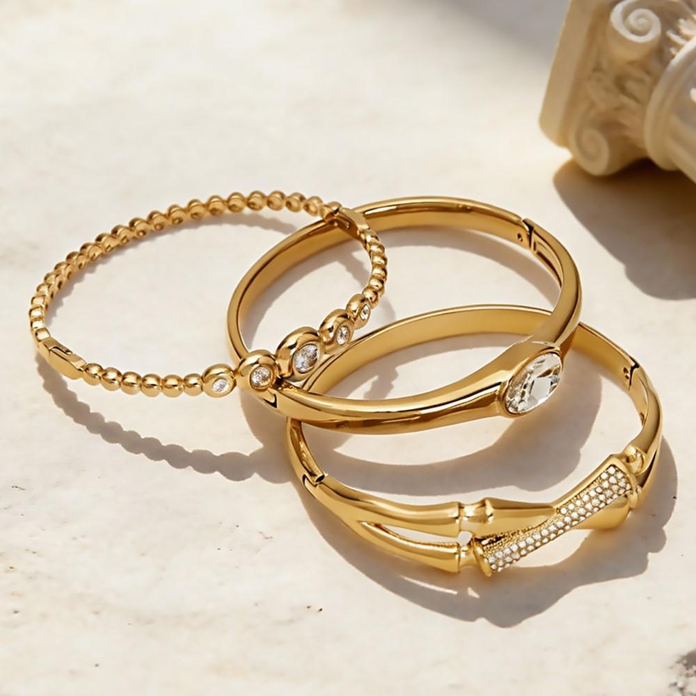 Schnallenarmbänder Armreifen Aus Edelstahl 18k Vergoldet Armband Armreif Glänzender Zirkon Öffnungsbare Armbänder Armreifen für Damen