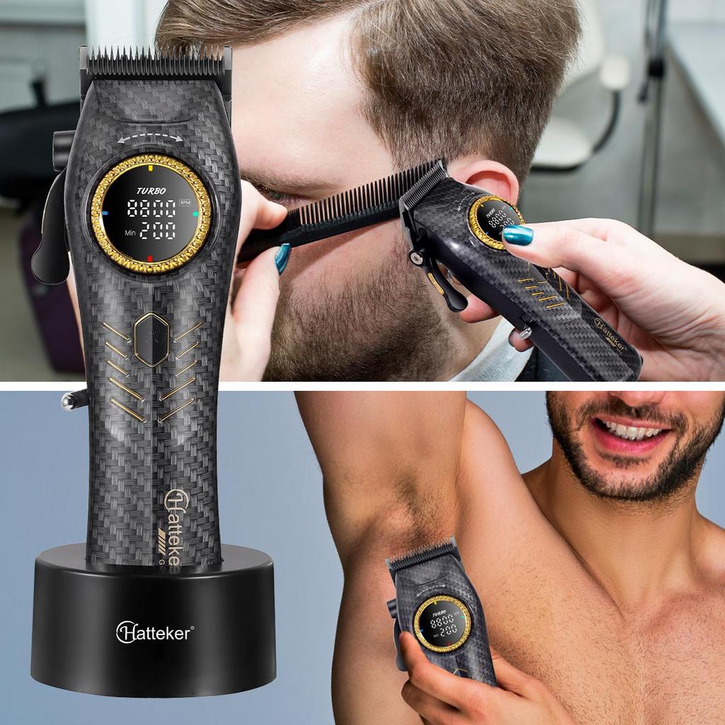 Professional Hair Clippers 5000-9000RPM Adjustable Speed DLC Blades 4 Guide Combs USB Base Charging Barber Trimmer