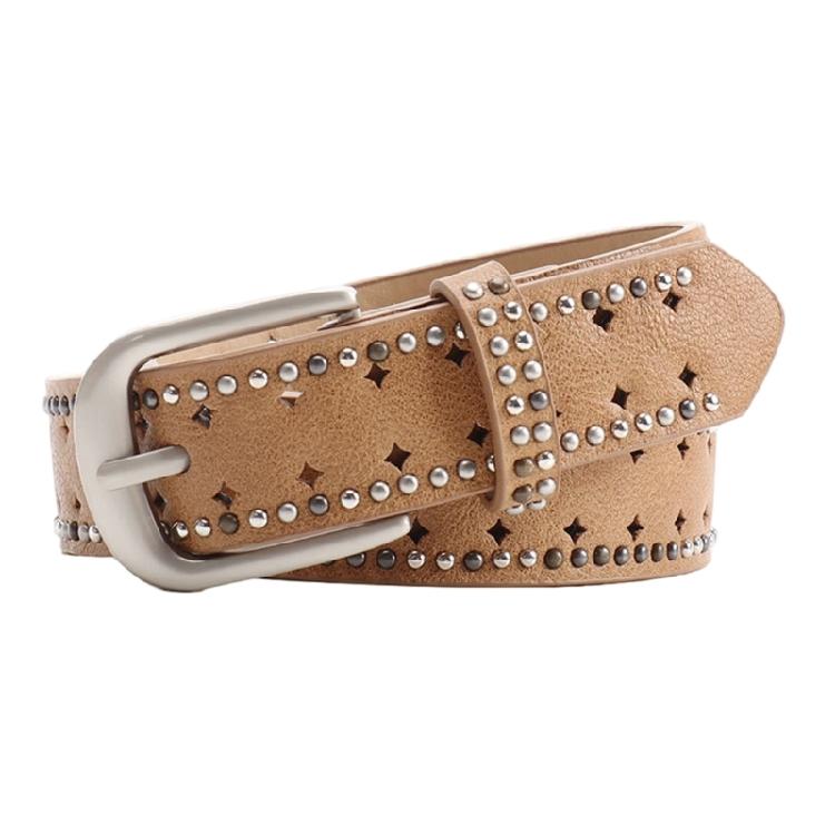 Rocker Fashion Adjustable Women's Belt With Metal Rivets Detail Soft PU Leather Strap For Multiple Occasion
