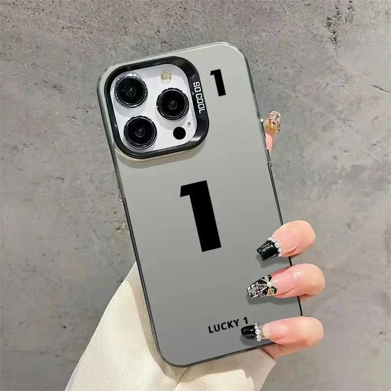 Lucky Numbers7 3 Electroplate Silver IMD Phone Case For iPhone 15 12 13 14 11 Pro Max XS X XR 7 8 14 15 Plus Couple Cover