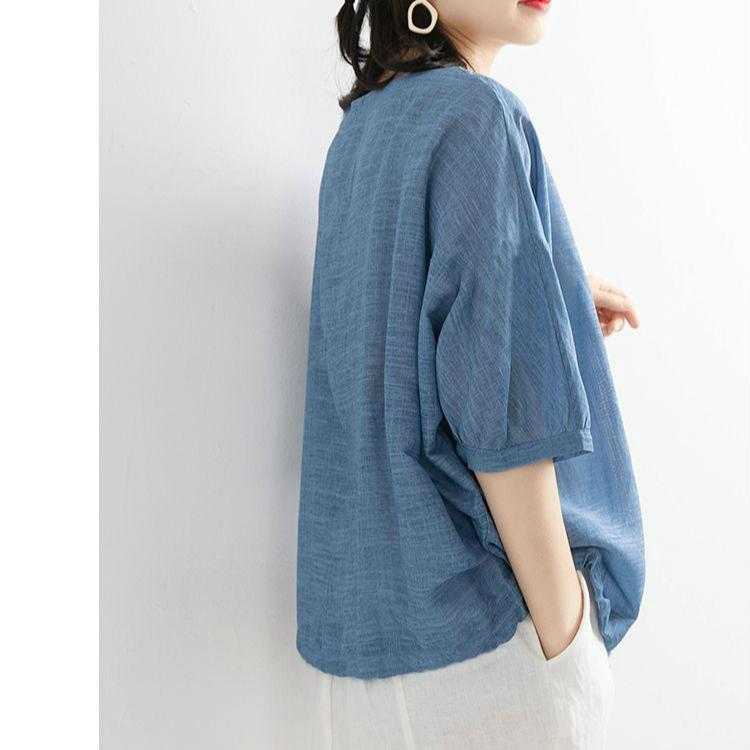 2025 summer new plus size women's loose casual solid color imitation cotton and linen short sleeved T-shirt top half sleeved T-shirt for women