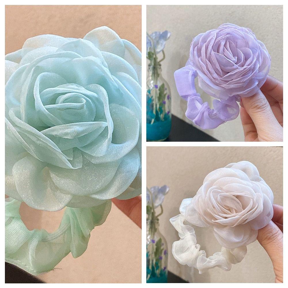 Ponytail Holder Rose Hair Rope Hair Tie Elastic Hair Band Cute Mesh Flower Hair Band Female