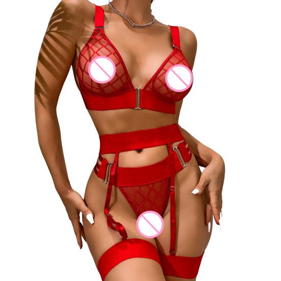 3 ks/sada set podprsenkových kalhotek s podvazkovou síťovanou krajkou na mnoho ramínek