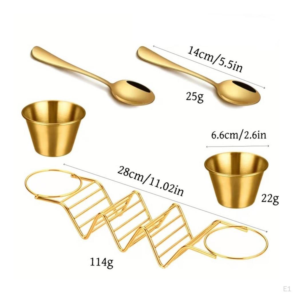 5 Pieces Taco Holder with Sauce Cups Stainless Steel Stand Spoons for Hosts, Parties,