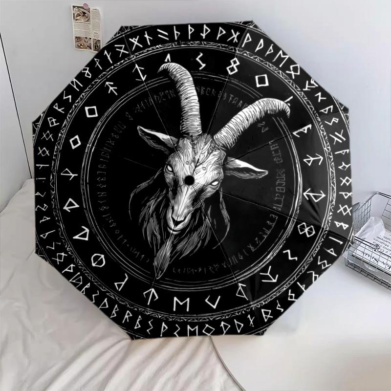 0106 Runic Sheep Head  pattern, automatic folding umbrella, portable and foldable design, 8 ribs, a Christmas or birthday gift.