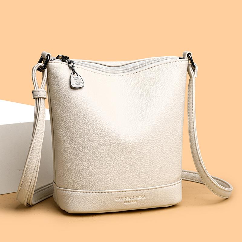 Women's Black Textured Leather Bucket Bag Adjustable Crossbody Bag