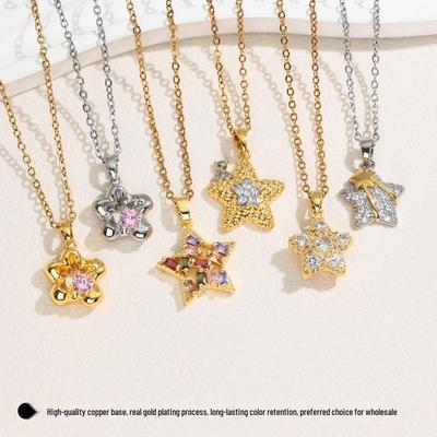 Korean Style Gold-Plated Zirconia Star Pendant Necklace