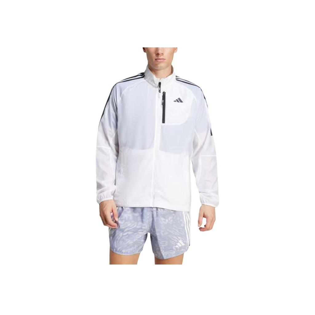 adidas Veste Confortable 3 Bandes Own The Run Coupe Slim Col Zippé Veste Homme Blanc JD7760