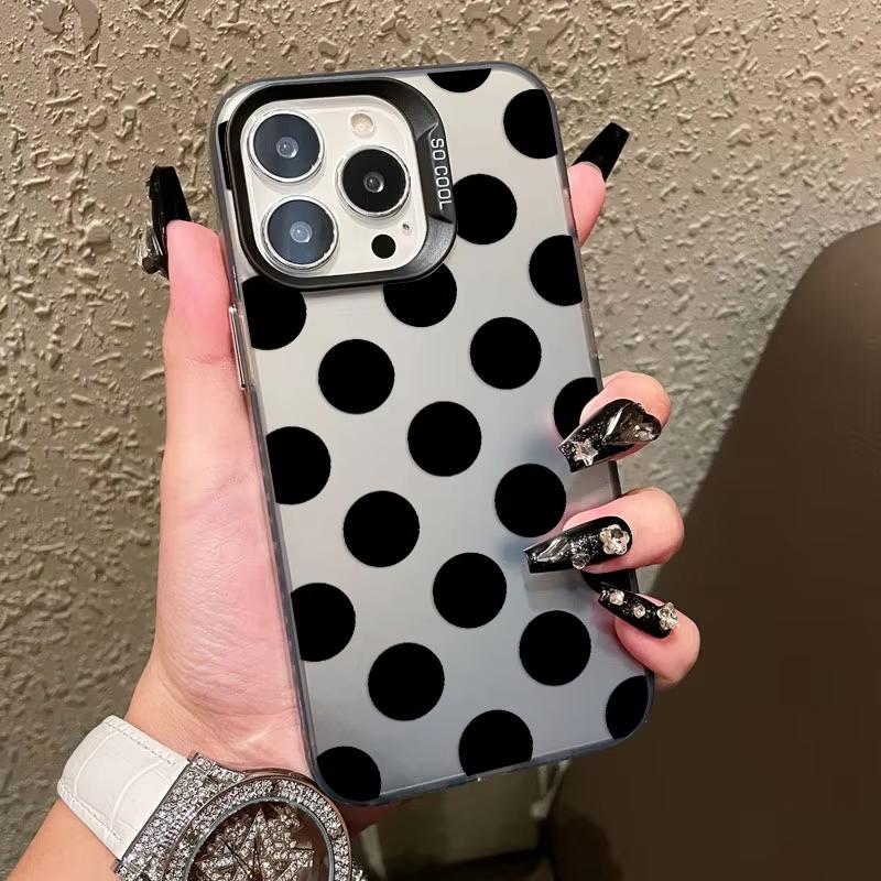 Minimalist Black White Polka Dot Pattern Laser Phone Case For iPhone 15 14 Pro Max Plus 17 16 Pro Max 13 Mini 12 11 Pro Max Case