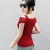 Classic Summer Women's Sexy V-Neck Hot Diamonds T-shirt Elegant Off Shoulder Ladies Tops Shirts Short Sleeved Cotton Tees