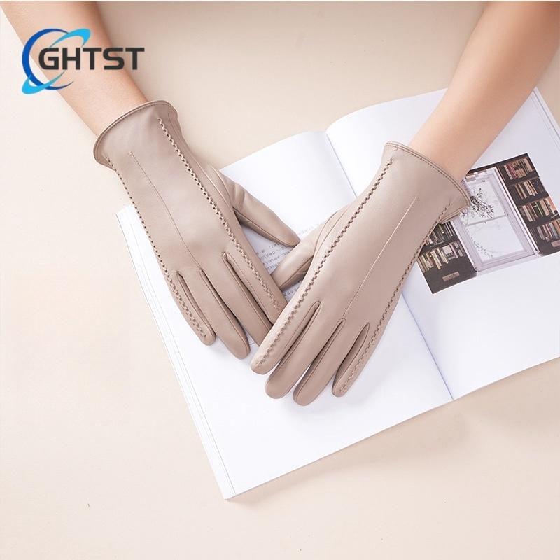 Lambskin leather Gloves for Women Winter Warm Plus Fleece Thickening Locomotive Windprorop Training Thickened Protection Cycling