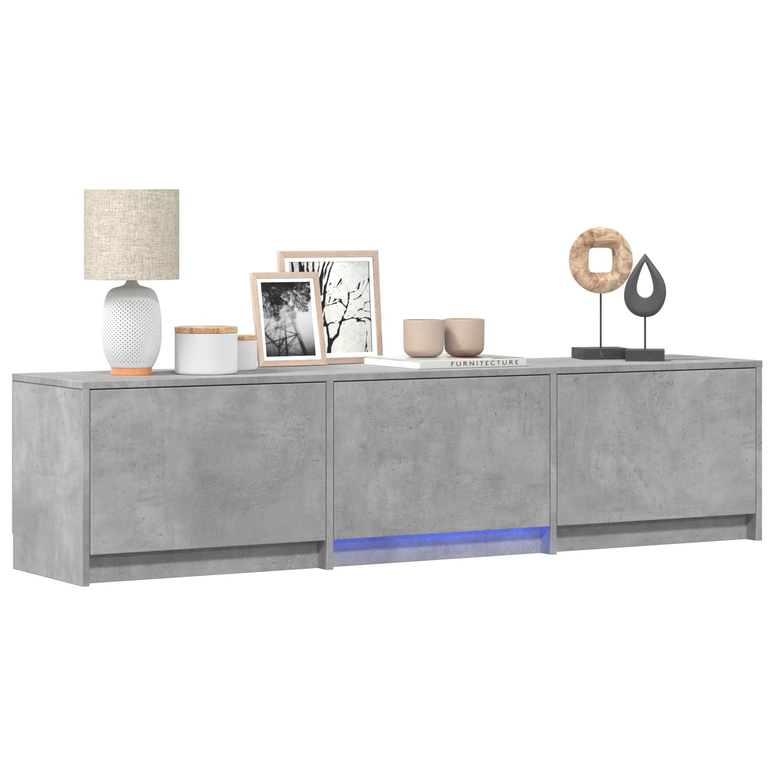 TV-Ständer mit LED-Beleuchtung Betongrau 165 x 34 x 40 cm Spanplatte