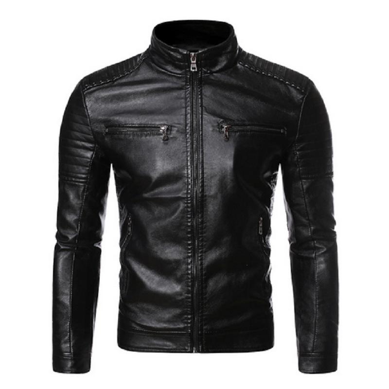 2025 Fashion New Casual Standing Collar Motorcycle Leather Coat Jacket Fashion Men's Leather Coat