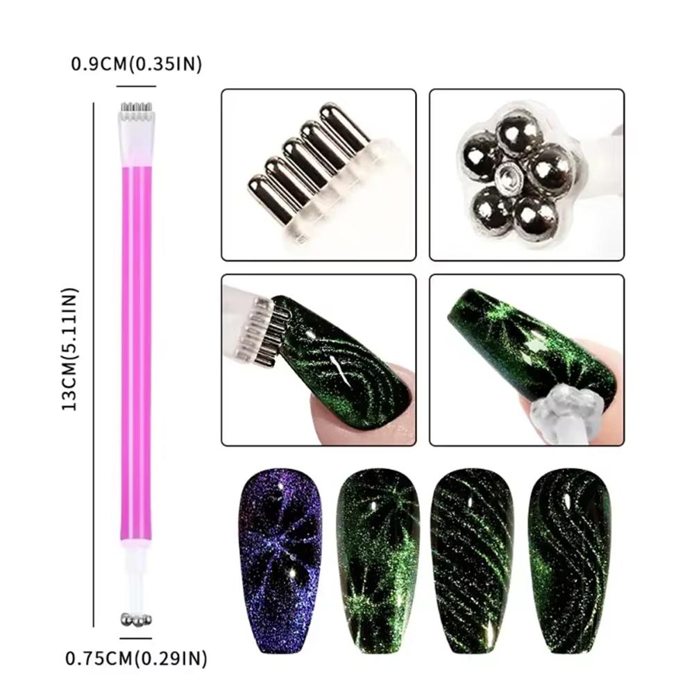 YIKOOLIN 8PCS Nail Magnet Tool Pen Super Long Magnetic Cat Eye Gel Polish Kit for DIY Nail Art At Home Salon Or Studio