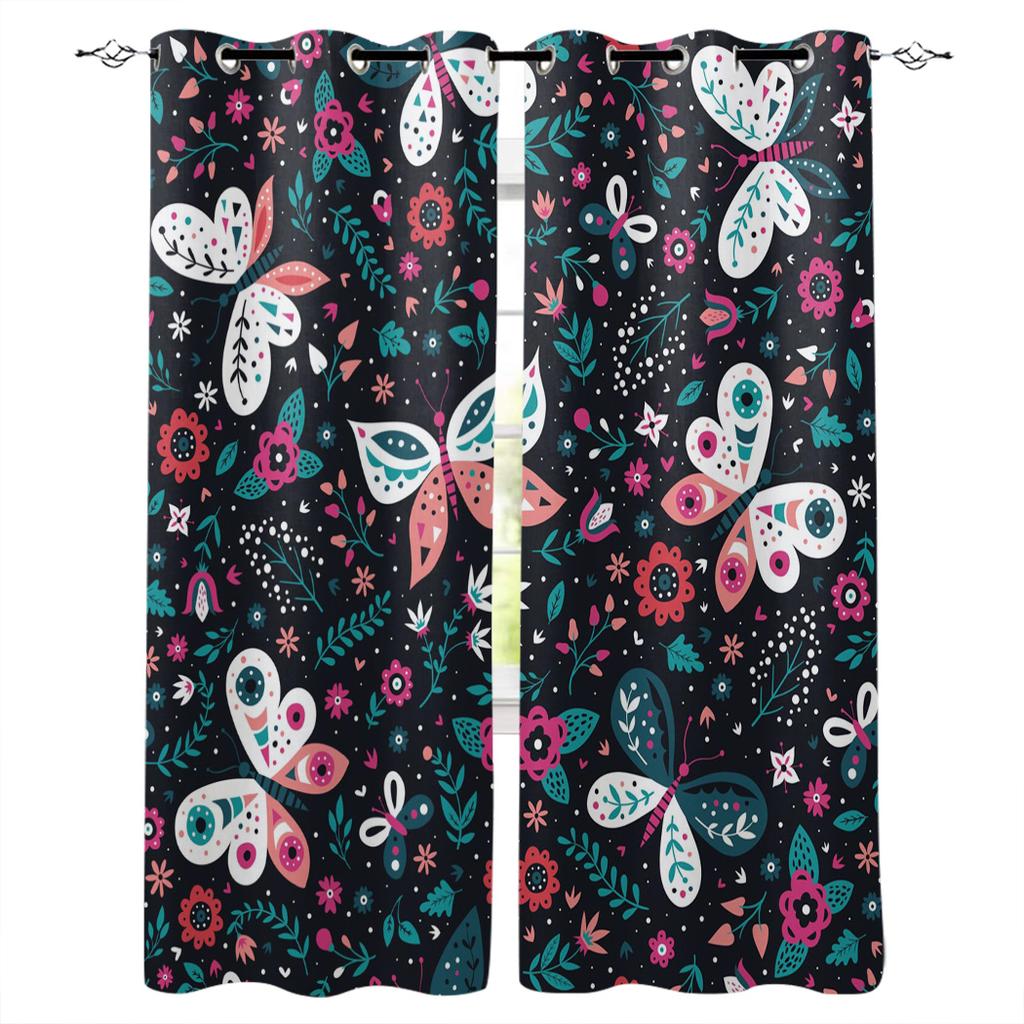 Watercolor Botanical Flowers And Raccoon Home Decor Window Curtains Bedroom Kitchen Curtain Panel Curtains for Living Room
