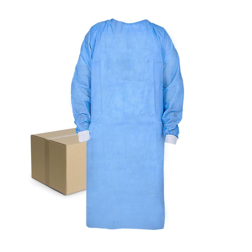 Waterproof Medical Isolation Gown Blue With Cuff, Foiled, Tied With Straps (30G) 10 Pcs