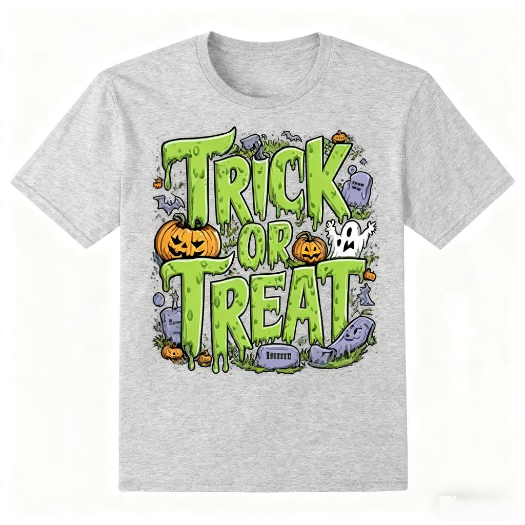 New Vintage Trick or Treat Halloween Tee Retro Pumpkin Ghost Print Cotton T-Shirt Spooky Fun Top for Men Women