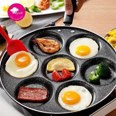 4/7 Tassen, Pfannkuchen, Bratpfannen, Frühstücks-Eierpfanne, langlebig, antihaftbeschichtet, Pfannenlöcher, Kochen von Eiern, Schinkenpfannen, Pfannkuchen-Maker-Pfanne, Kochgeschirr