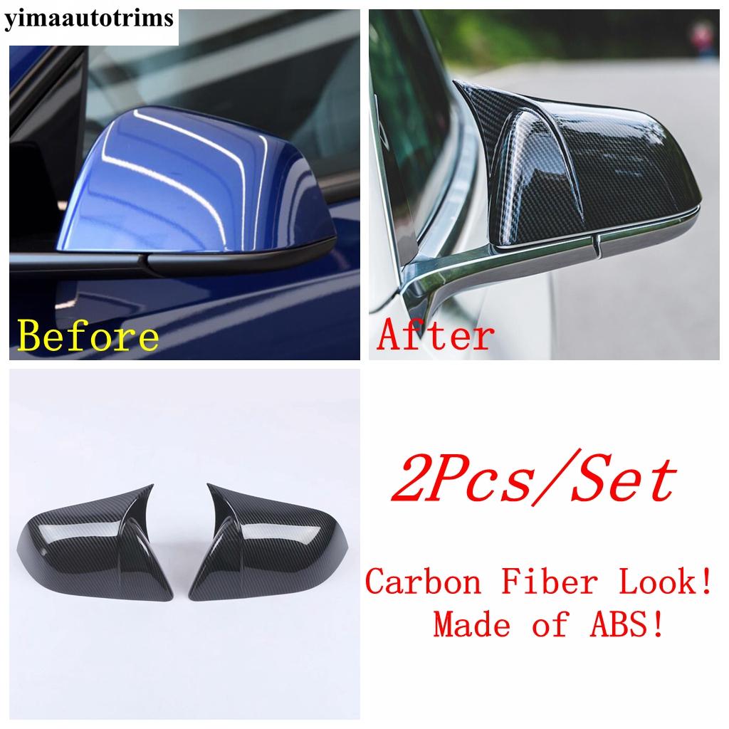 Side Rearview Mirror Cap Rain Shade Rainproof Eyebrow Cover Trim Chrome / Carbon Fiber Accessories For Tesla Model 3 2018 -