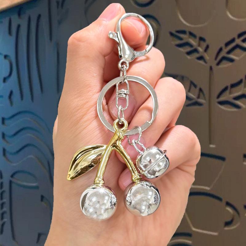 3D Cherry Fruit Keychain Pendant with Bell for Student Backpacks