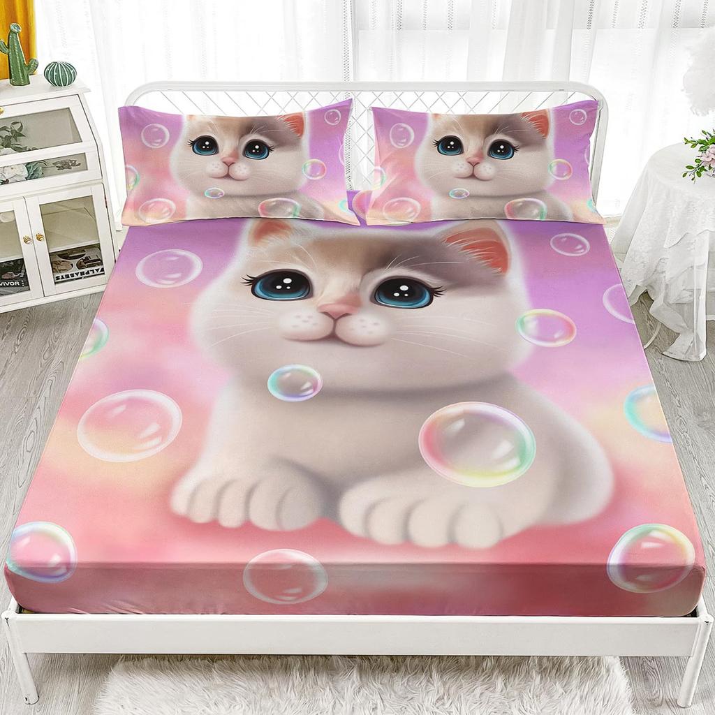 Cartoon Cat Pattern Bed Hat Three-Piece Digital Printing Bedding Bed Hat Three-Piece Set Children And Adults